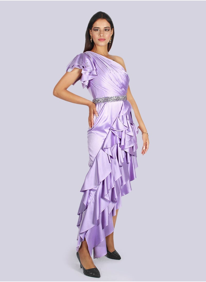 Latino - Asymmetric Ruched Ruffle Dress