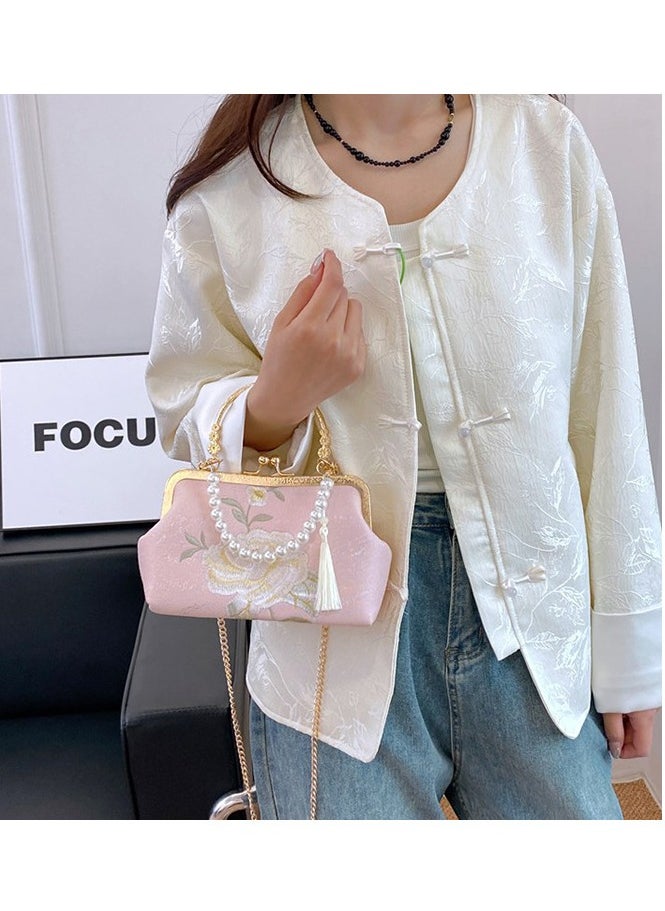 Chinese Style Bag Women's 2024 New Antique Style White Pearl Crossbody Chain Bag Women's Bag