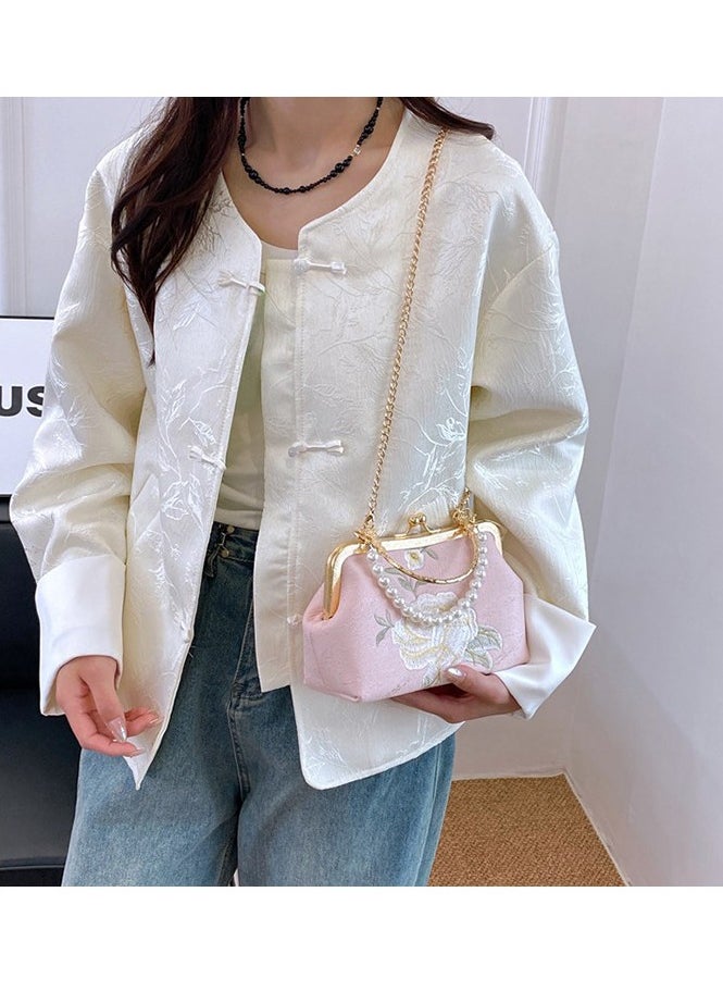 Chinese Style Bag Women's 2024 New Antique Style White Pearl Crossbody Chain Bag Women's Bag