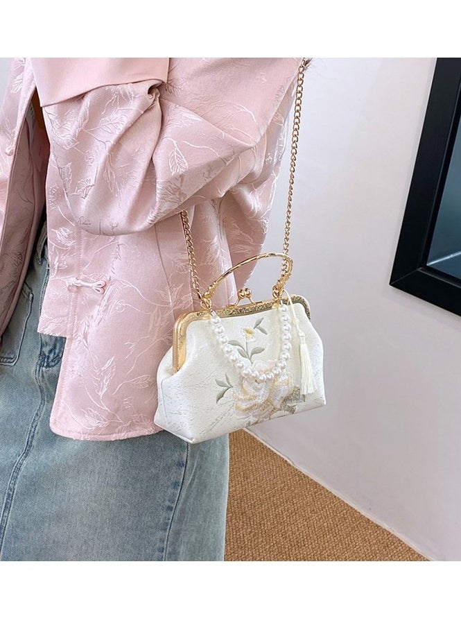 Chinese Style Bag Women's 2024 New Antique Style White Pearl Crossbody Chain Bag Women's Bag