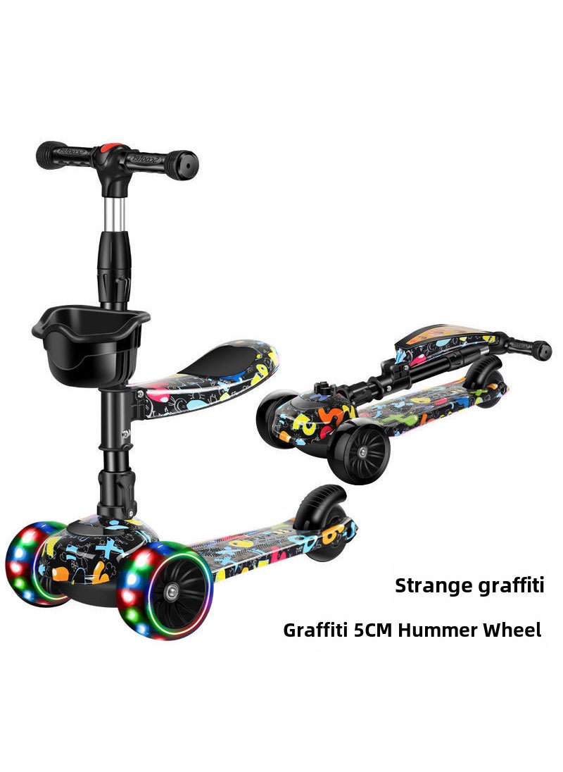 Kids 3-in-1 Scooter for Ages 1-12 B Graffiti Strange 5cm Hummer Wheel + Seat