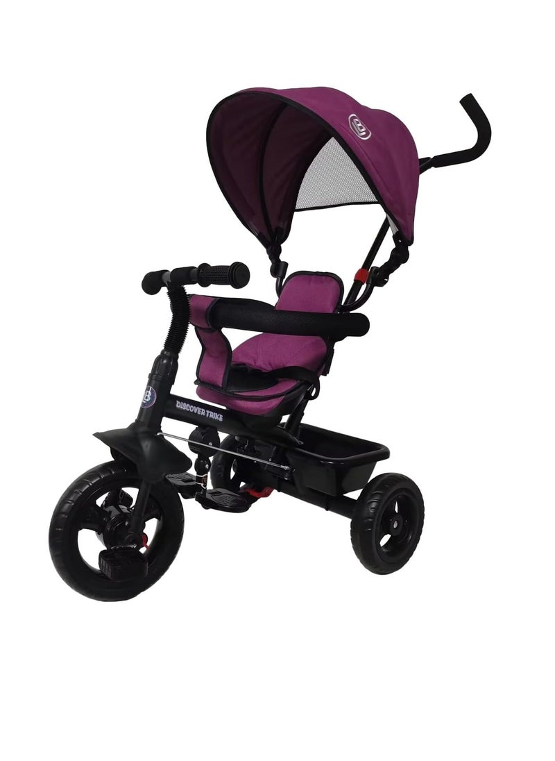 Tricycle, Baby Push Trike, Kids First Bike, Pushchair, with Sun Canopy, Parent Handle & Footrest (Purple)