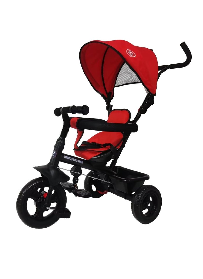 Tricycle, Baby Push Trike, Kids First Bike, Pushchair, with Sun Canopy, Parent Handle & Footrest (Red)