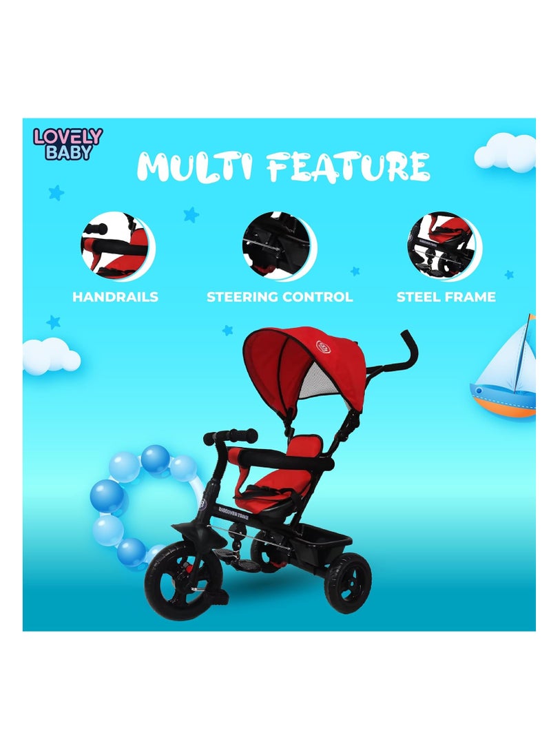 Tricycle, Baby Push Trike, Kids First Bike, Pushchair, with Sun Canopy, Parent Handle & Footrest (Red)