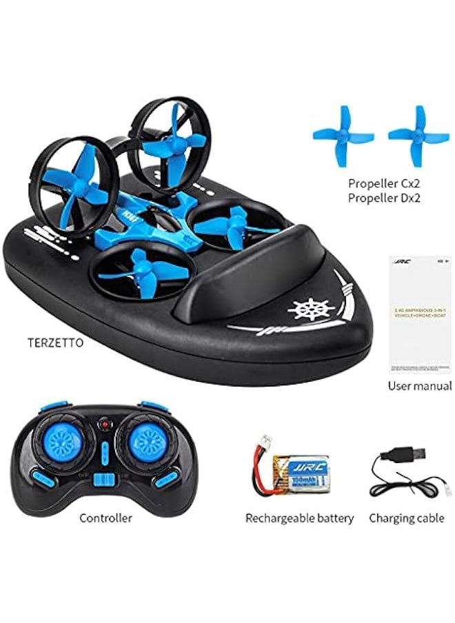 2 in 1 Sea, Land and Air Amphibian RC Boat Wireless Electric RC Hovercraft Small 4-axis RC Aircraft Deformation Drone Summer Outdoor Water Toys Children's Gifts