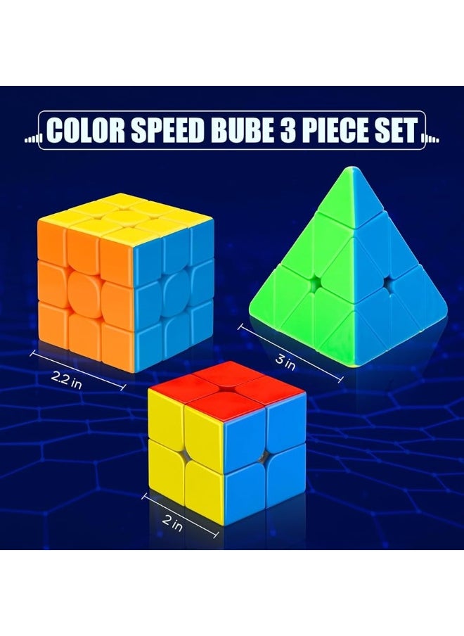 STEAM Life Speed Cube Set 3 Pack Magic Cube - Includes Speed Cubes 3x3, 2x2 Speed Cube, Pyramid Cube - Smoothly Puzzle Cube Collection for Kids Teens & Adults