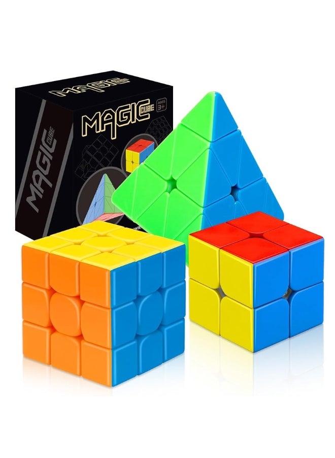 STEAM Life Speed Cube Set 3 Pack Magic Cube - Includes Speed Cubes 3x3, 2x2 Speed Cube, Pyramid Cube - Smoothly Puzzle Cube Collection for Kids Teens & Adults