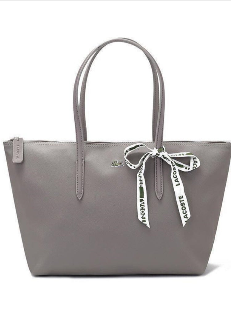 Lacoste Women's L12.12 Concept Fashion Versatile Large Capacity Zipper Handbag Tote Bag Shoulder Bag Large Gray