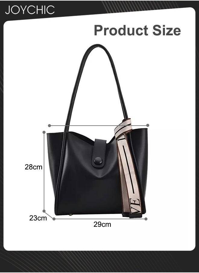 Women Retro Large Capacity Shoulder Tote Bag Leather Waterproof and Wear Resistant Handbag Ladies Messenger Crossbody Bag for Travel Daily Work Black