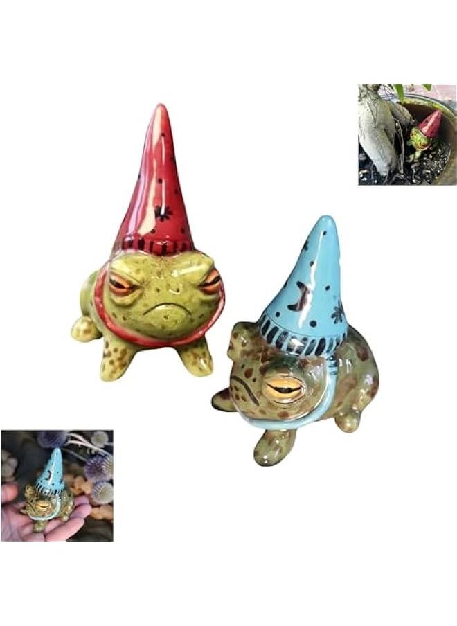 New Ceramic Little Wizards Frog, Little Wizards Frog, Little Wizards Frog Ornaments, Resin Flower Pot Plant Decorations for Pots, Outdoor Yard Art Sculpture for Garden Landscape (2Pcs)