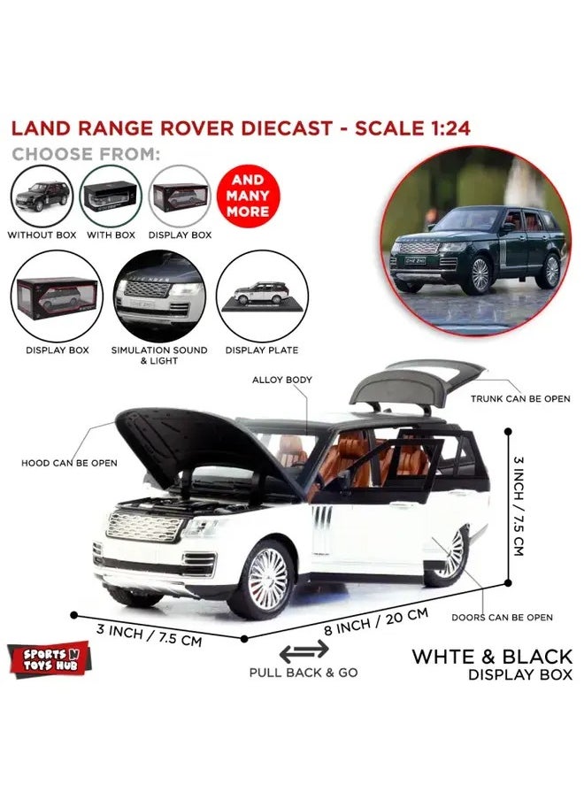 Land Range Rover 1:24 Scale Diecast Car Model – Realistic Sound & Light, Pull-Back Action, Openable Doors & Hood, Metal Body & Plastic Parts, Ideal Gift Toy for Kids & Collectors