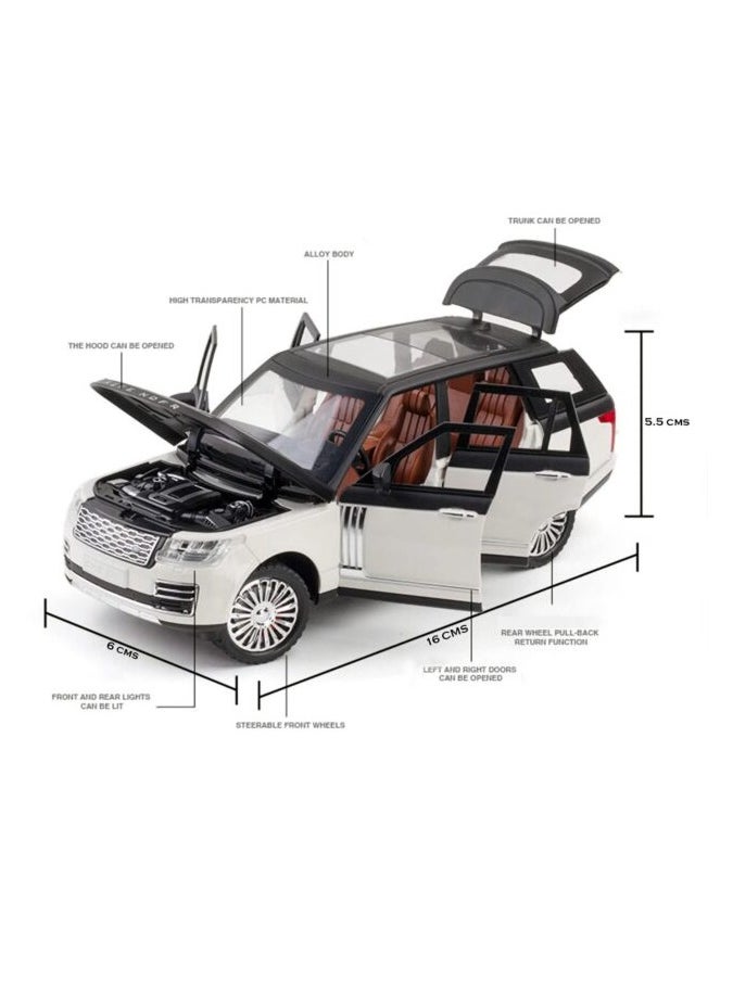 Land Range Rover 1:24 Scale Diecast Car Model – Realistic Sound & Light, Pull-Back Action, Openable Doors & Hood, Metal Body & Plastic Parts, Ideal Gift Toy for Kids & Collectors