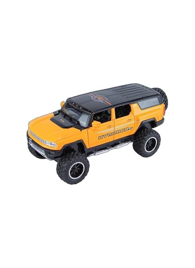 1:24 Big Hummer EV Off-Road Toy Car Metal Pull Back Diecast Car with Openable Door and Sound Light, Gifts Toys for Kids【 Yellow 】