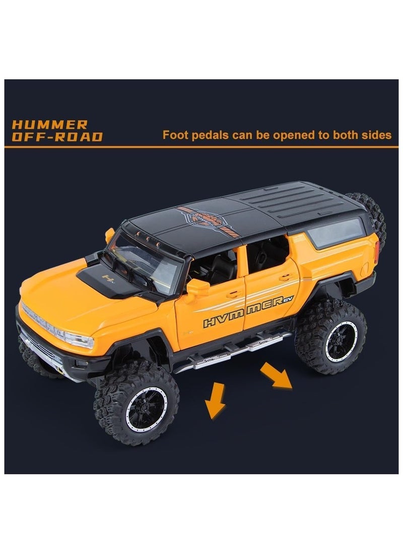 1:24 Big Hummer EV Off-Road Toy Car Metal Pull Back Diecast Car with Openable Door and Sound Light, Gifts Toys for Kids【 Yellow 】