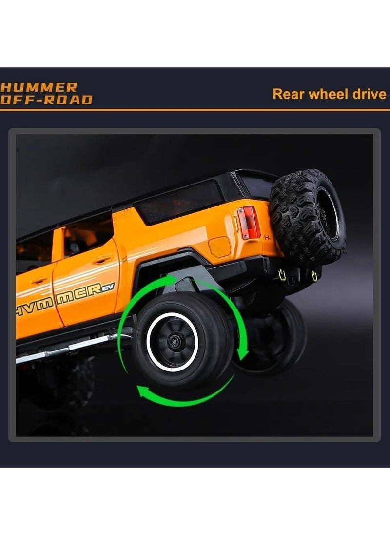 1:24 Big Hummer EV Off-Road Toy Car Metal Pull Back Diecast Car with Openable Door and Sound Light, Gifts Toys for Kids【 Yellow 】