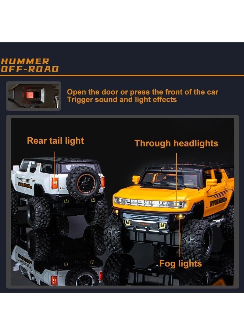 1:24 Big Hummer EV Off-Road Toy Car Metal Pull Back Diecast Car with Openable Door and Sound Light, Gifts Toys for Kids【 Yellow 】