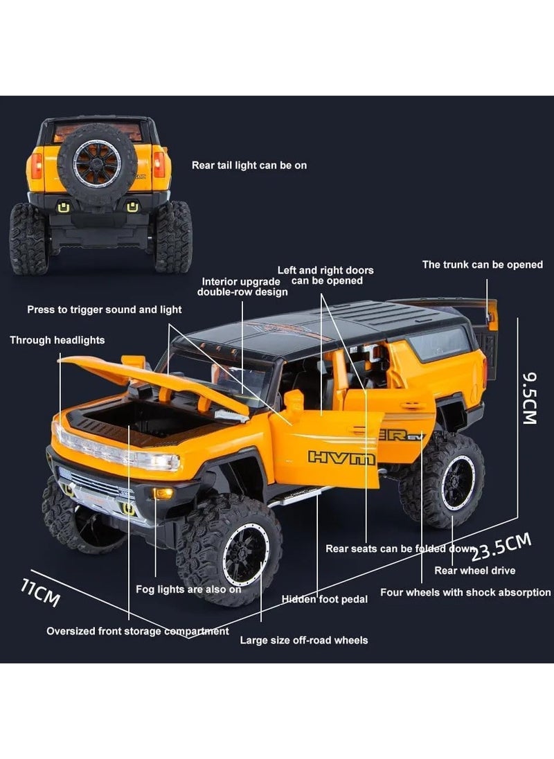 1:24 Big Hummer EV Off-Road Toy Car Metal Pull Back Diecast Car with Openable Door and Sound Light, Gifts Toys for Kids【 Yellow 】