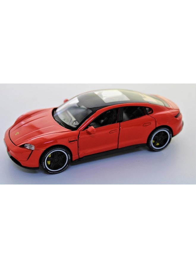 Diecast 1:32 Porsche Taycan Turbo SUV Model Car – Pull Back Alloy Toy with Sound & Light, Red Die-Cast Collectible for Kids and Collectors