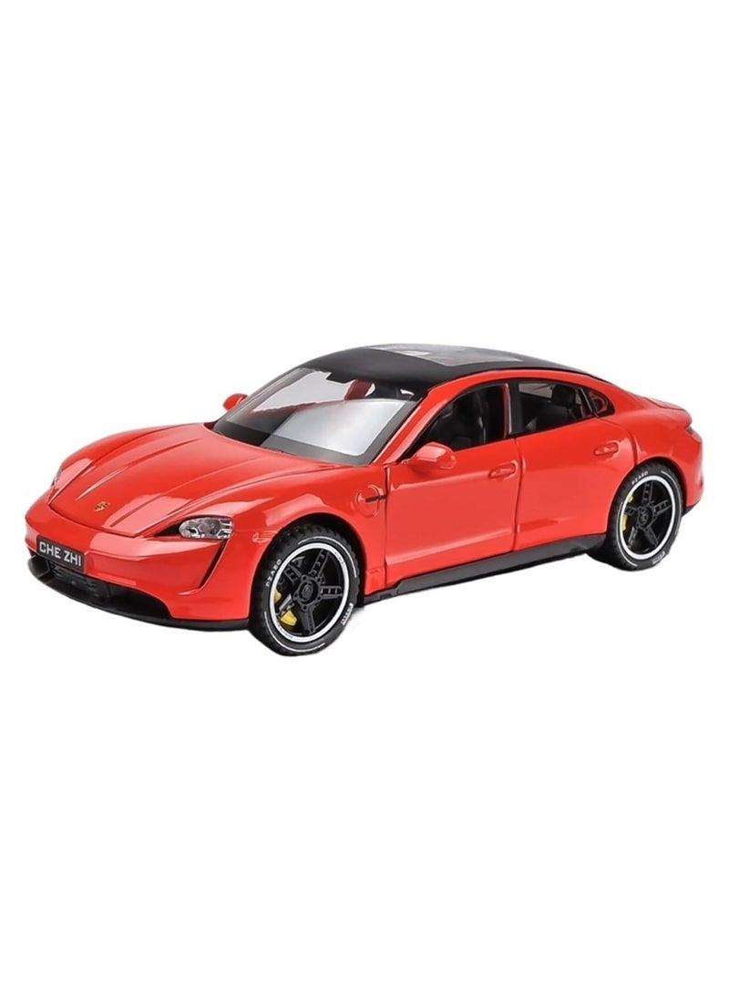 Diecast 1:32 Porsche Taycan Turbo SUV Model Car – Pull Back Alloy Toy with Sound & Light, Red Die-Cast Collectible for Kids and Collectors