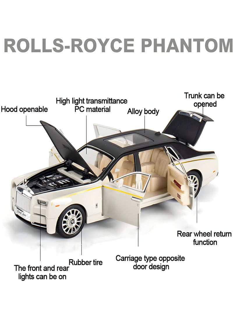 Exquisite Car Model 1/32 Rolls-Royce Phantom Model Car, Alloy Pull Back Toy Car with Sound and Light for Kids Boy Girl Birthday Gift