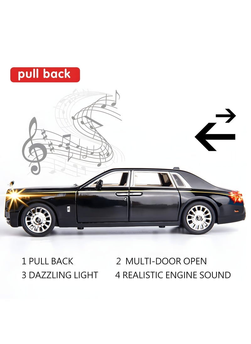 Exquisite Car Model 1/32 Rolls-Royce Phantom Model Car, Alloy Pull Back Toy Car with Sound and Light for Kids Boy Girl Birthday Gift Black