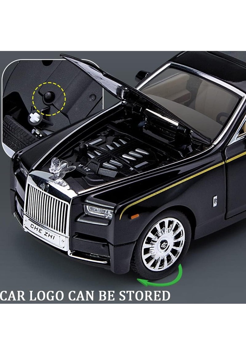 Exquisite Car Model 1/32 Rolls-Royce Phantom Model Car, Alloy Pull Back Toy Car with Sound and Light for Kids Boy Girl Birthday Gift Black