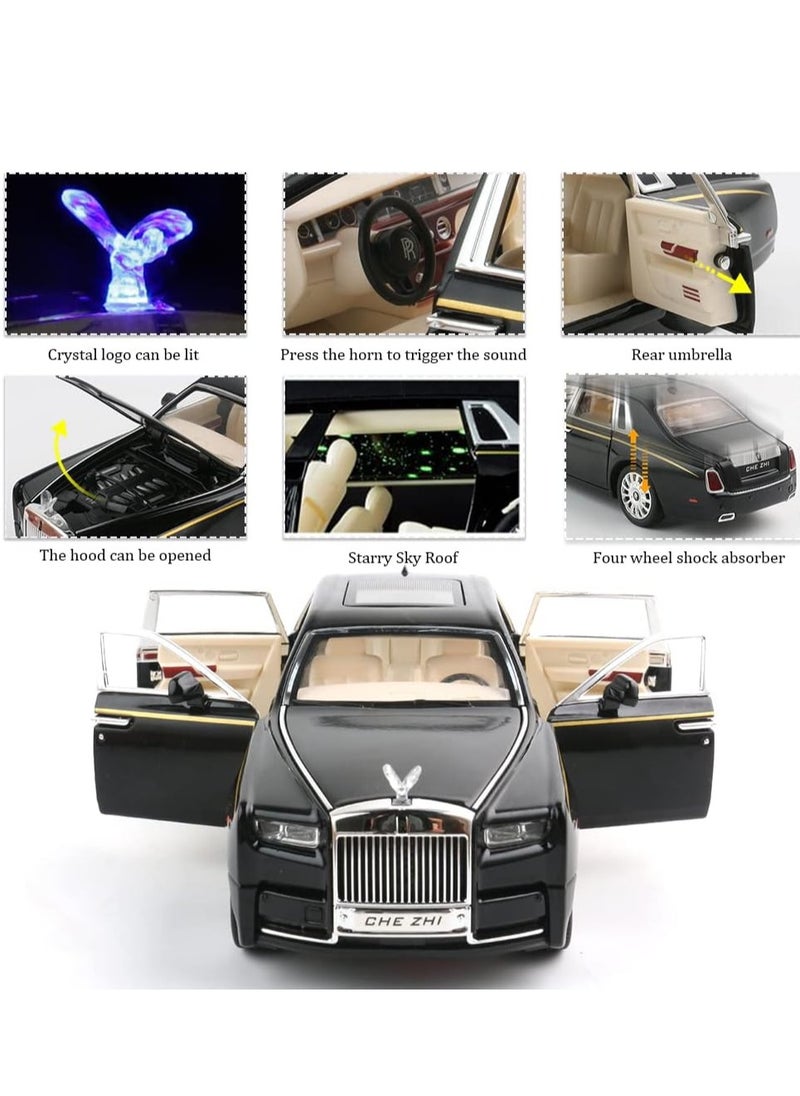 Exquisite Car Model 1/32 Rolls-Royce Phantom Model Car, Alloy Pull Back Toy Car with Sound and Light for Kids Boy Girl Birthday Gift Black