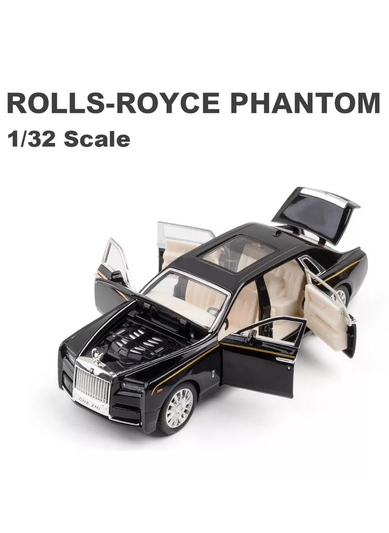 Exquisite Car Model 1/32 Rolls-Royce Phantom Model Car, Alloy Pull Back Toy Car with Sound and Light for Kids Boy Girl Birthday Gift Black