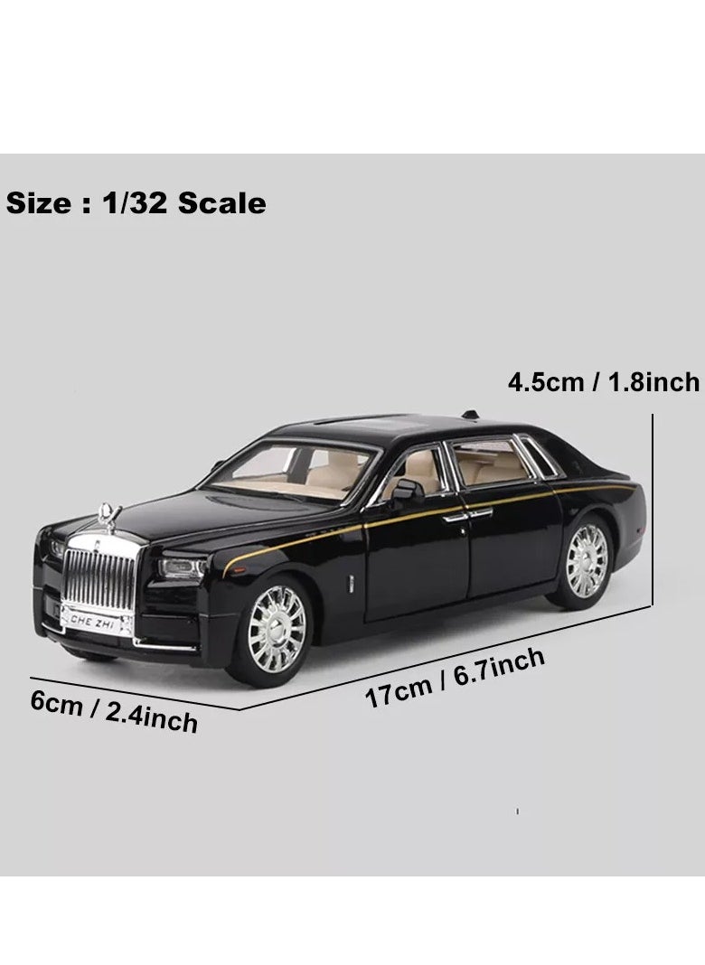 Exquisite Car Model 1/32 Rolls-Royce Phantom Model Car, Alloy Pull Back Toy Car with Sound and Light for Kids Boy Girl Birthday Gift Black