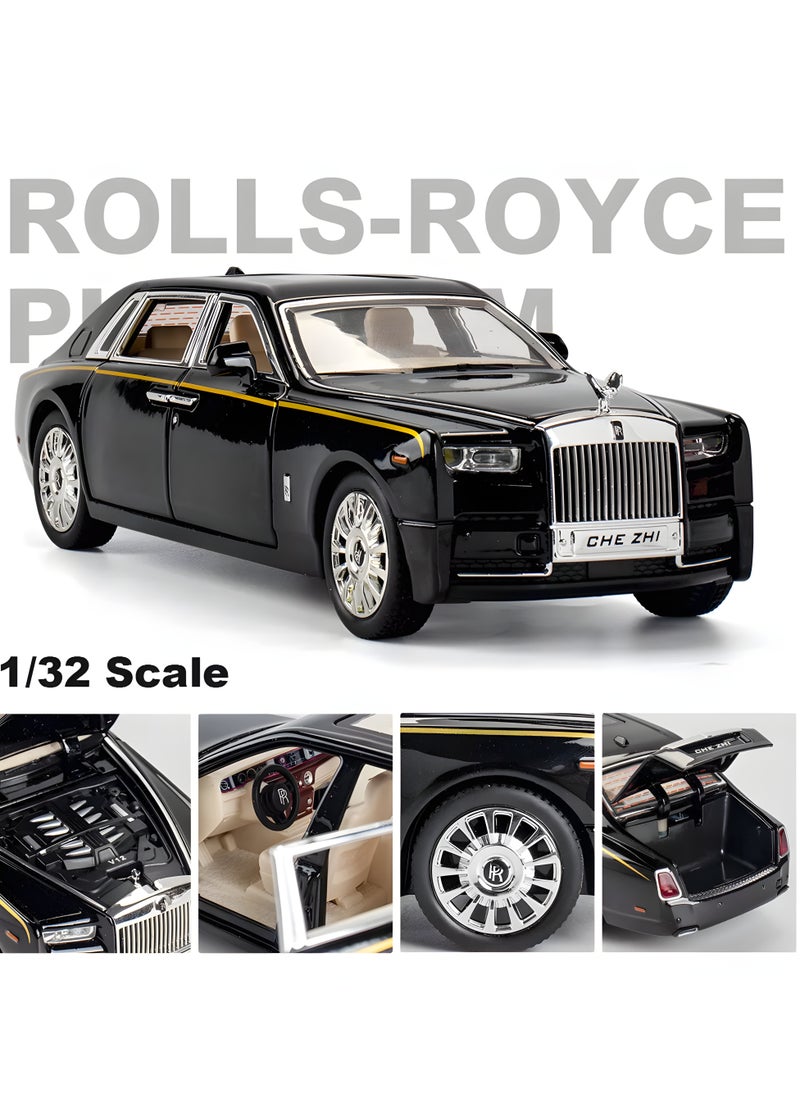 Exquisite Car Model 1/32 Rolls-Royce Phantom Model Car, Alloy Pull Back Toy Car with Sound and Light for Kids Boy Girl Birthday Gift Black