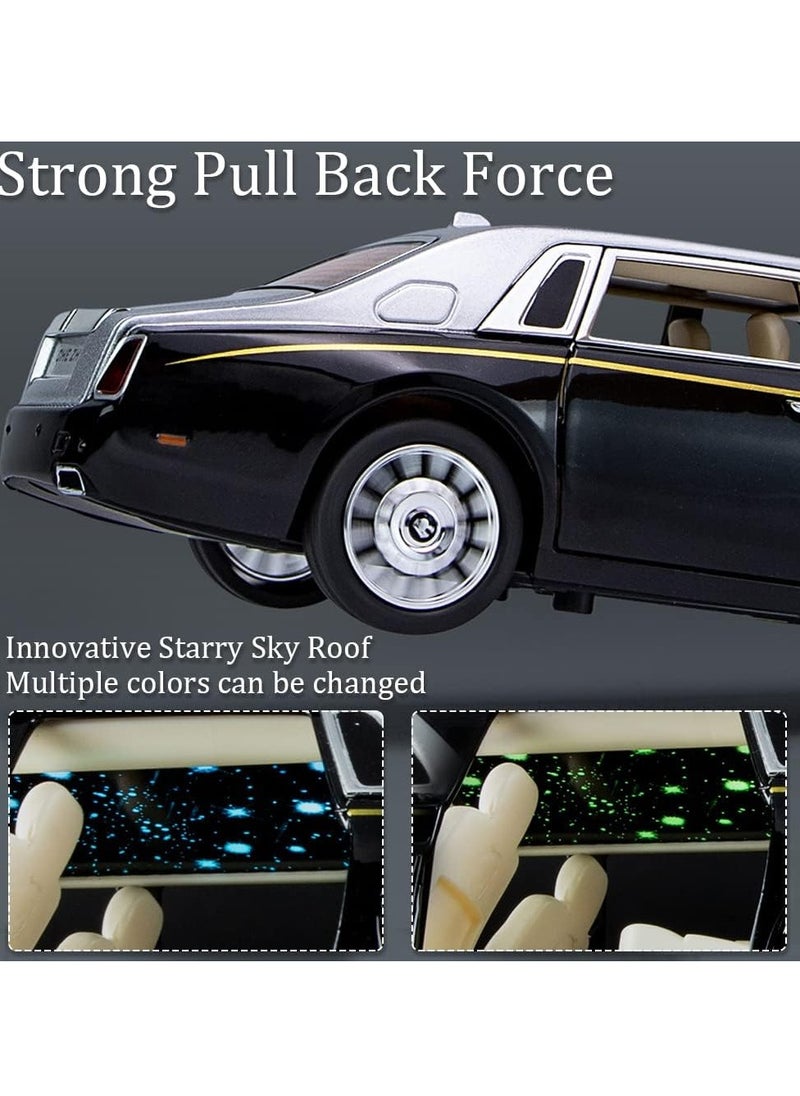 Exquisite Car Model 1/32 Rolls-Royce Phantom Model Car, Alloy Pull Back Toy Car with Sound and Light for Kids Boy Girl Birthday Gift Black+Silver