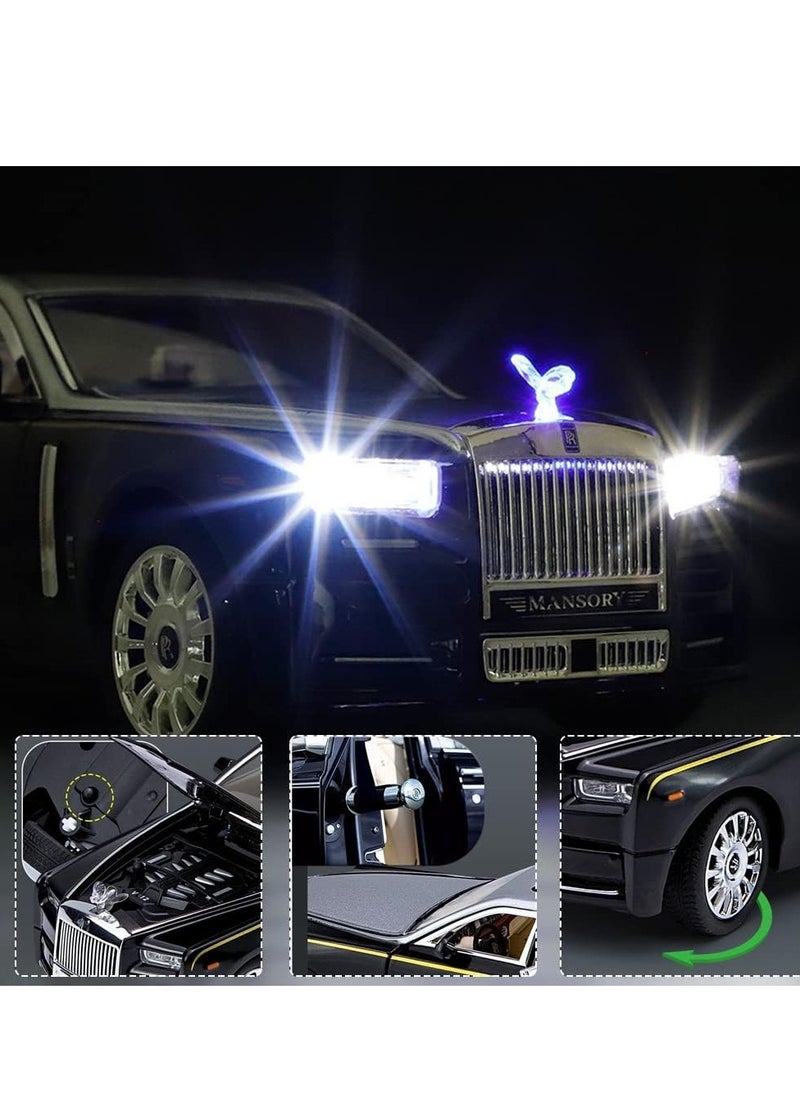 Exquisite Car Model 1/32 Rolls-Royce Phantom Model Car, Alloy Pull Back Toy Car with Sound and Light for Kids Boy Girl Birthday Gift Black+Silver