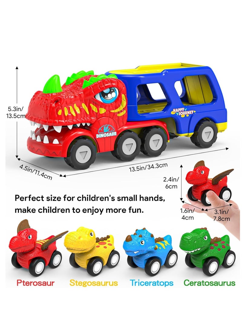 5-in-1 Dinosaur Vehicle Trucks Toys, Cartoon Trailer Car Toy with Sounds & Lights Toys, Transporter Toys Birthday Gift for Kids