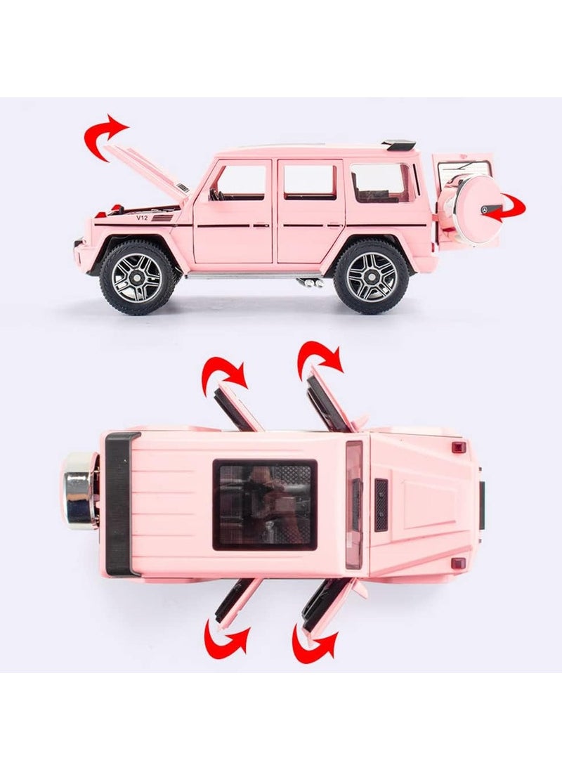 1/24 Benz G63 AMG Model Car, Zinc Alloy Pull Back Toy car with Sound and Light for Kids Boy Girl Gift (Pink)