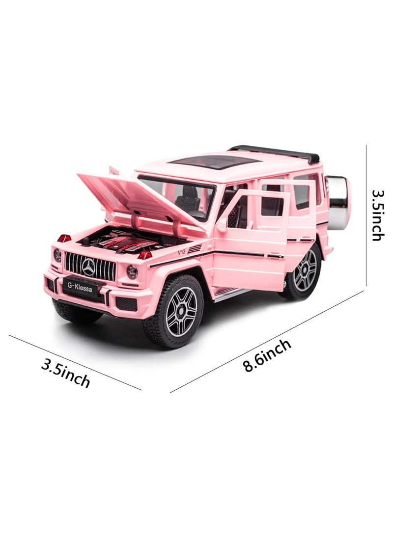 1/24 Benz G63 AMG Model Car, Zinc Alloy Pull Back Toy car with Sound and Light for Kids Boy Girl Gift (Pink)