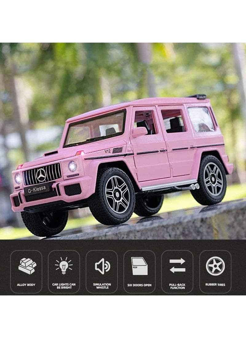 1/24 Benz G63 AMG Model Car, Zinc Alloy Pull Back Toy car with Sound and Light for Kids Boy Girl Gift (Pink)