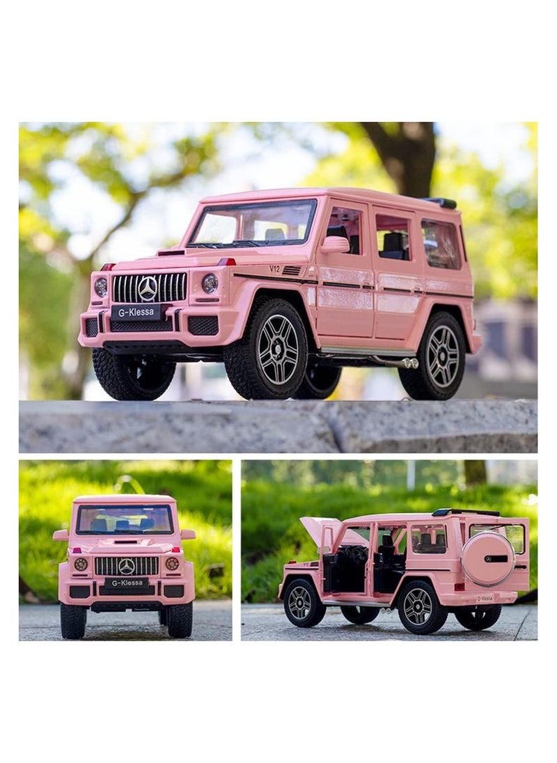 1/24 Benz G63 AMG Model Car, Zinc Alloy Pull Back Toy car with Sound and Light for Kids Boy Girl Gift (Pink)