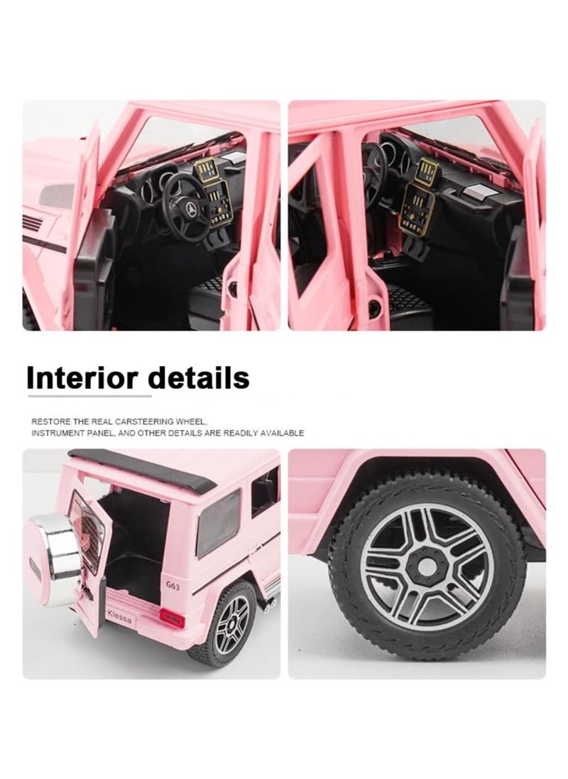 1/24 Benz G63 AMG Model Car, Zinc Alloy Pull Back Toy car with Sound and Light for Kids Boy Girl Gift (Pink)