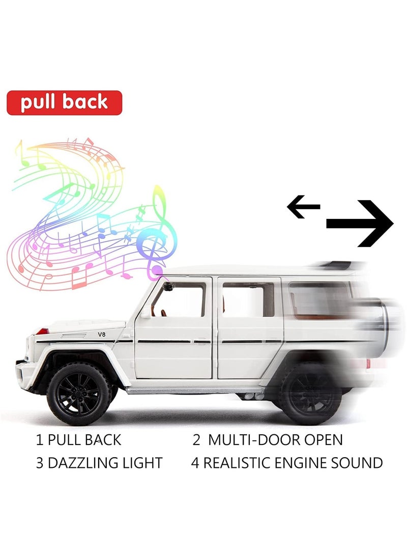 Mercedes Benz G63 AMG 1:24 Scale Diecast Model Car - Zinc Alloy Pull Back Toy with Sound and Light for Kids, Boys, Girls Gift (White)