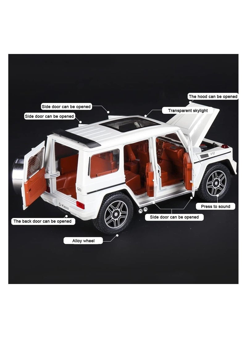 Mercedes Benz G63 AMG 1:24 Scale Diecast Model Car - Zinc Alloy Pull Back Toy with Sound and Light for Kids, Boys, Girls Gift (White)