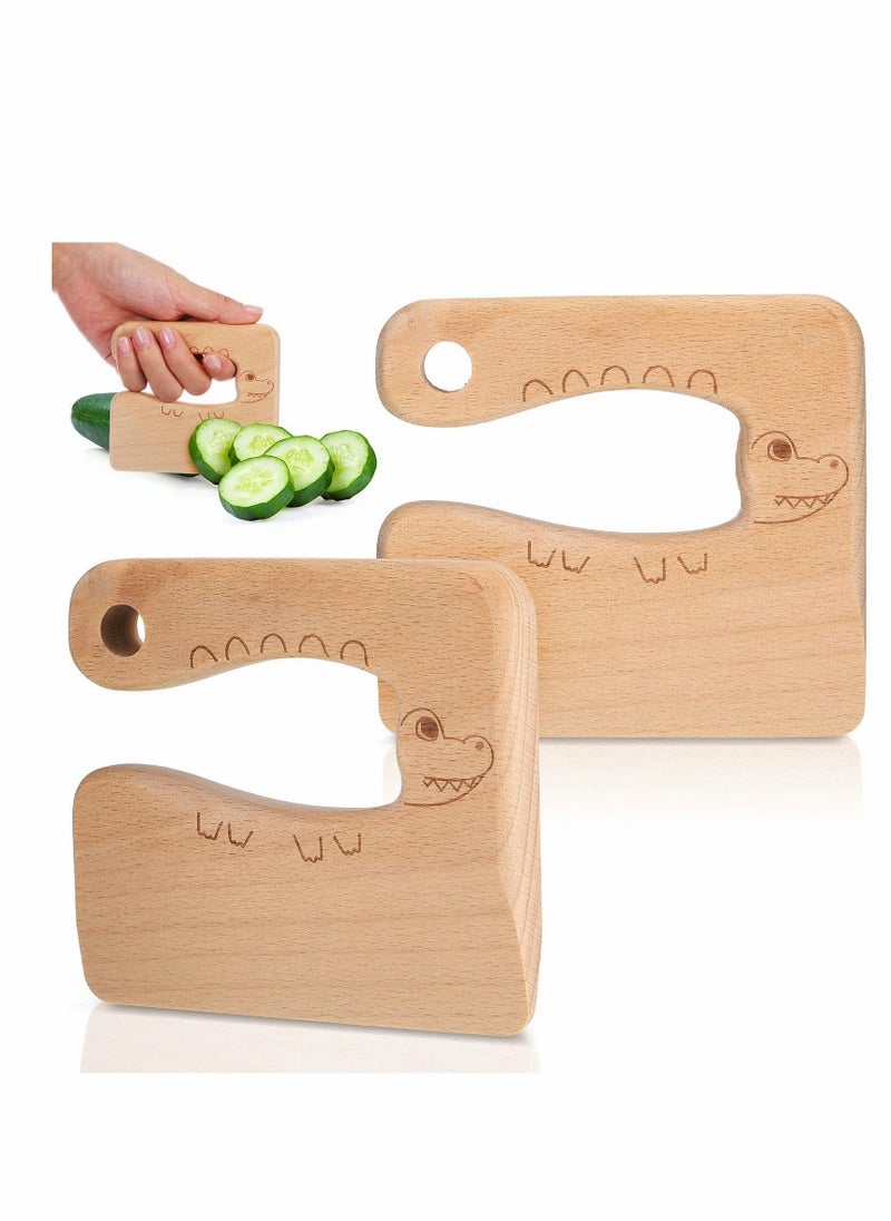 Wooden Kids Cooking Knives, Kitchen Toys Kids Wooden Knife Cutter Vegetable and Fruit Cutter for Kids Pretend Role Play for Fruits, Bread, Cakes, 2 Pieces