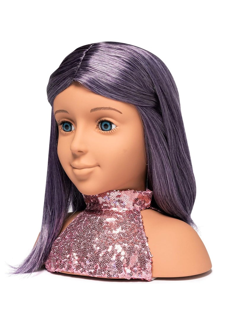 I'm A Stylist Styling Head Deluxe Lola - Doll Mannequin Head, Interchangeable Wig, Synthetic Fiber Purple Hair Includes Magnetic Lashes, Hair Accessories, Earrings & Face Gems for Kids 8+ Years - 13