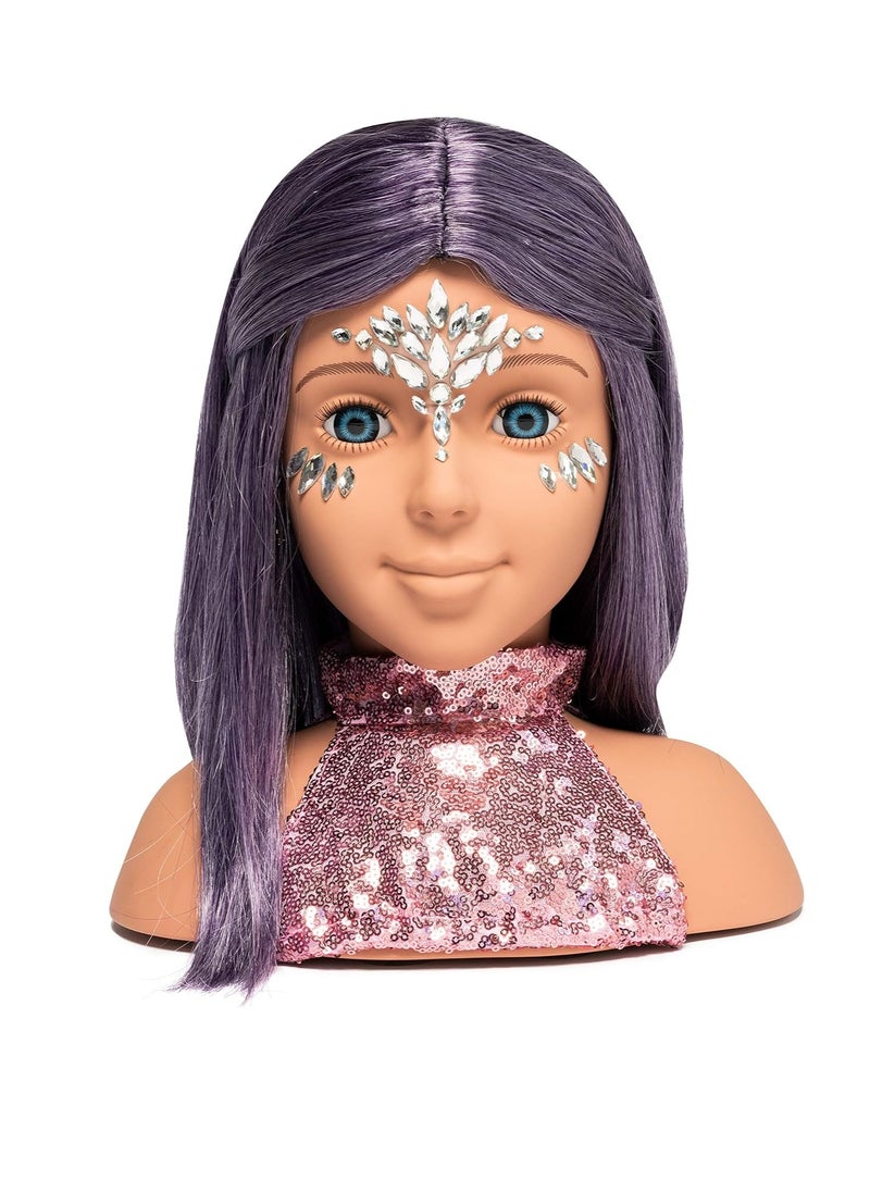 I'm A Stylist Styling Head Deluxe Lola - Doll Mannequin Head, Interchangeable Wig, Synthetic Fiber Purple Hair Includes Magnetic Lashes, Hair Accessories, Earrings & Face Gems for Kids 8+ Years - 13