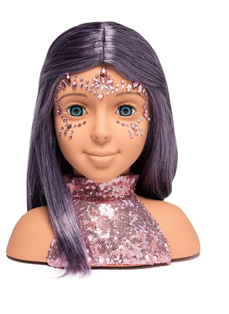 I'm A Stylist Styling Head Deluxe Lola - Doll Mannequin Head, Interchangeable Wig, Synthetic Fiber Purple Hair Includes Magnetic Lashes, Hair Accessories, Earrings & Face Gems for Kids 8+ Years - 13