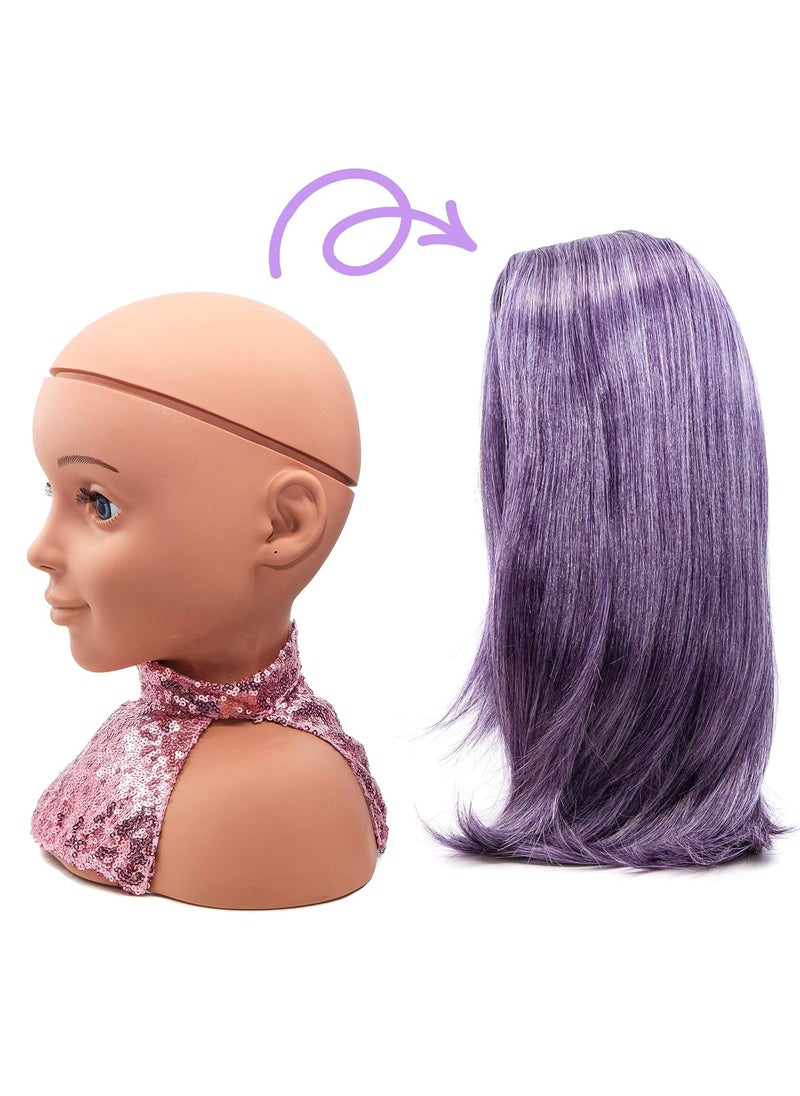 I'm A Stylist Styling Head Deluxe Lola - Doll Mannequin Head, Interchangeable Wig, Synthetic Fiber Purple Hair Includes Magnetic Lashes, Hair Accessories, Earrings & Face Gems for Kids 8+ Years - 13