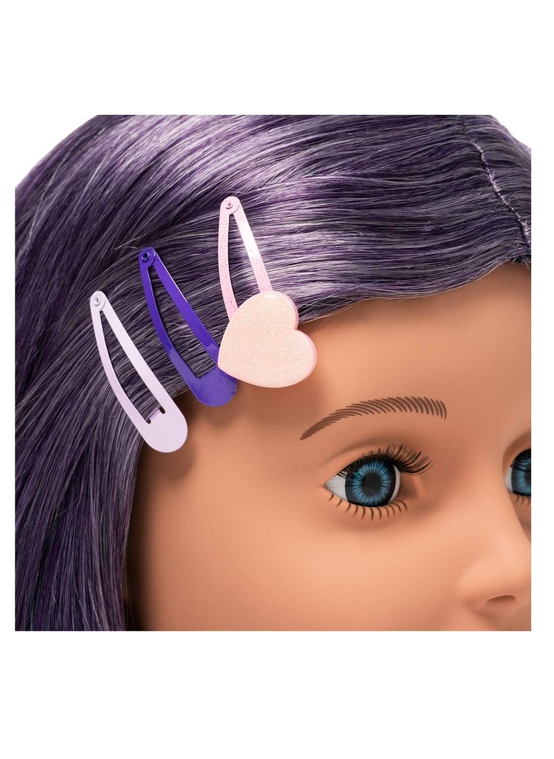 I'm A Stylist Styling Head Deluxe Lola - Doll Mannequin Head, Interchangeable Wig, Synthetic Fiber Purple Hair Includes Magnetic Lashes, Hair Accessories, Earrings & Face Gems for Kids 8+ Years - 13