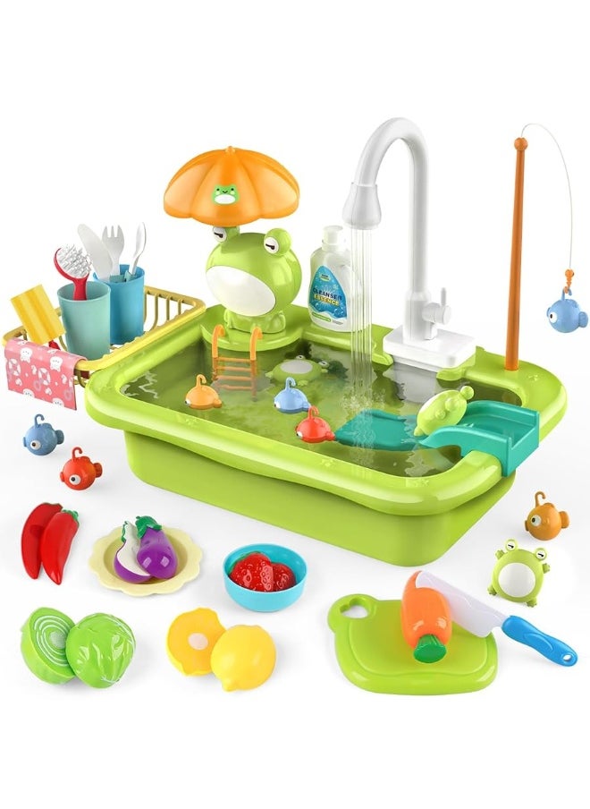 Dreamon Play Sink Toy with Running Water, Kids Play Kitchen Accessories with Automatic Water Circulation, Pool Floating Fishing Game, Toddler Kitchen Playset for Boys and Girls