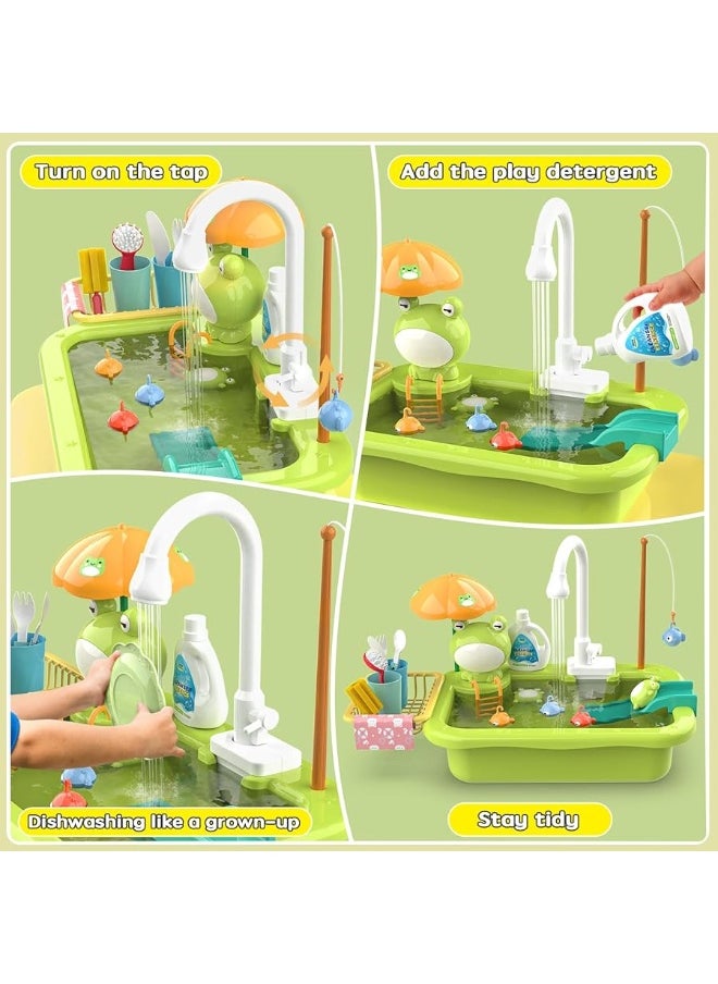 Dreamon Play Sink Toy with Running Water, Kids Play Kitchen Accessories with Automatic Water Circulation, Pool Floating Fishing Game, Toddler Kitchen Playset for Boys and Girls