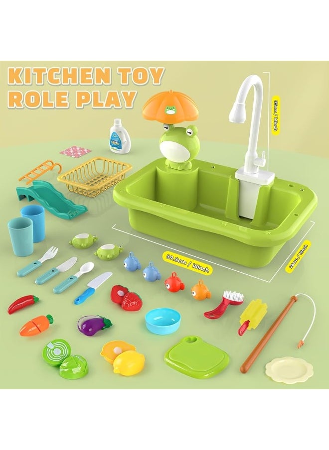 Dreamon Play Sink Toy with Running Water, Kids Play Kitchen Accessories with Automatic Water Circulation, Pool Floating Fishing Game, Toddler Kitchen Playset for Boys and Girls