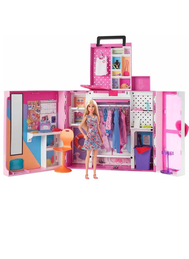 Doll and Dream Closet Set with Clothes and Accessories, 30+ Pieces and 15+ Storage Areas, HGX57